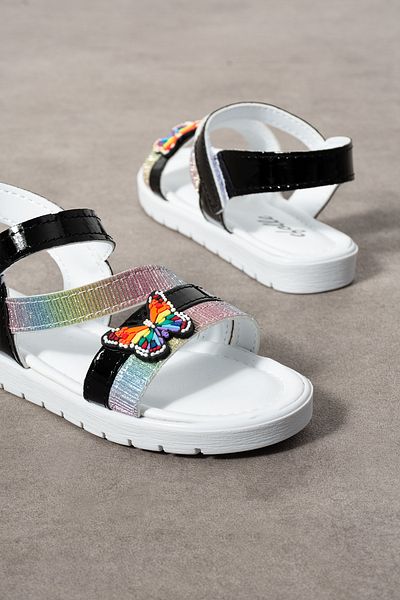 BOUIS Copii Negru Zilnic Single Velcro Sandale ușoare cu detaliu fluture Talpă confortabilă Papuci de zi cu zi pentru piscină