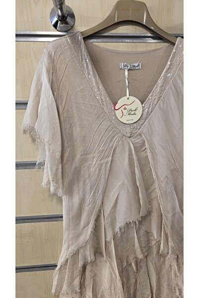 Park Moda Ιταλικό μεταξωτό φόρεμα με λεπτομέρεια παγιέτα με λαιμόκοψη V