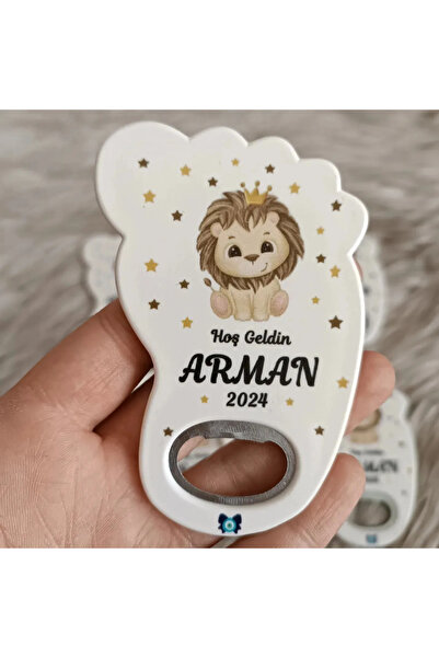 Doğrukan Hediyelik 25 adet aslanlı ayak izi açacak yenidoğan doğum günü magne...