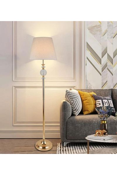 rexa Metal Floor Lamp with Crystal Circle – Gold & Silver, E27 Bulb, 158 cm Height, Electric Powered
