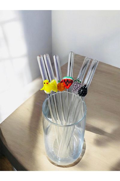 Arsglass Glass Figured Straw Handmade Fruit Figured Glass Straw Set of 6