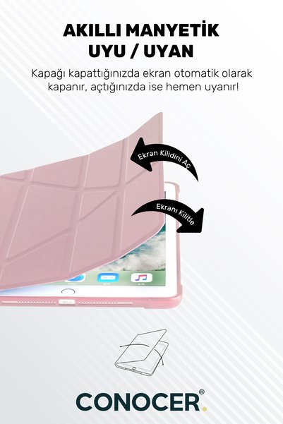 CONOCER iPad Air 4/5/6/7/8. Nesil 10.9/11 (M2/M3/M4/2020/2022) & iPad Pro 11 1/2/3/4. Nesil Kalem Bölmeli Uyku Modlu Standlı Kılıf Renkli Arka Kapak