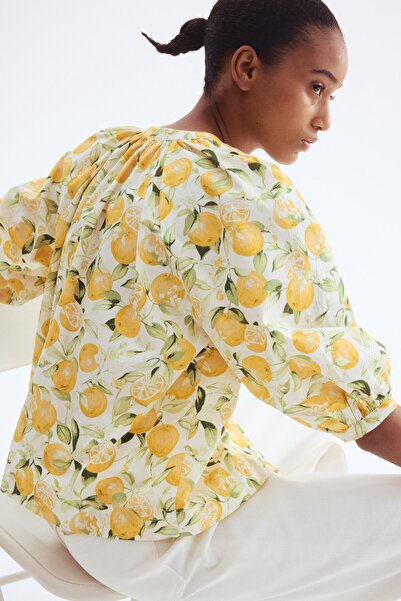 H&M Balon Kollu Poplin Bluz