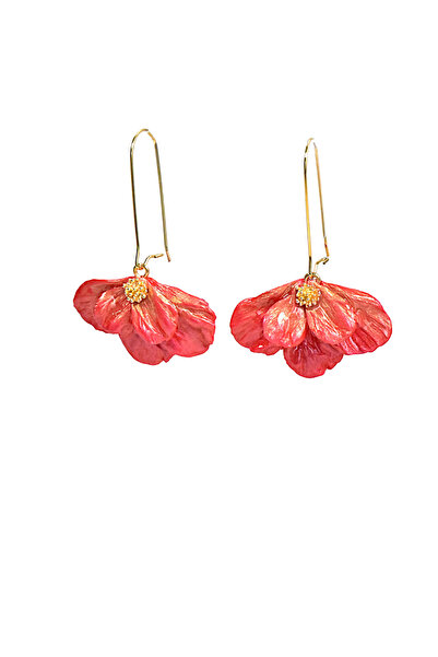 NARRU NARRU handmade earrings, flower-shaped, pearl red and gold, Milena 14