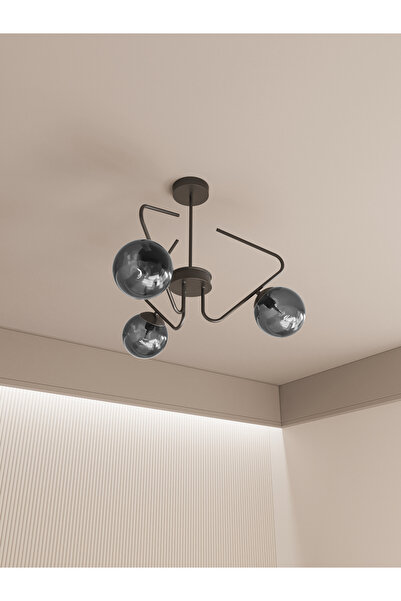 avizade Lunor 3’lü Siyah Avize - Füme Camlı Modern Salon Mutfak Aydınlatma - ...