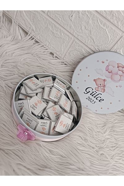 Doğrukan Hediyelik 50 Pack Newborn Birthday Mevlüt Chocolates with Digital Printing in a Metal Box