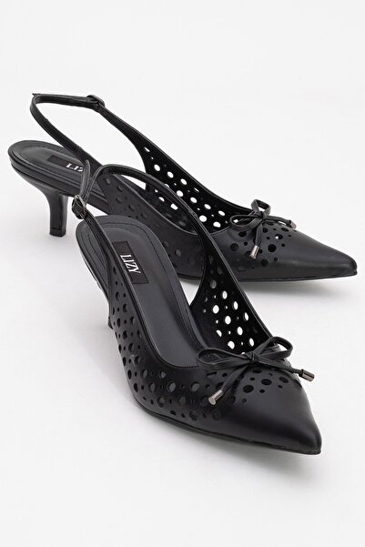 Lizy Shoes Black Perforated Light Heeled Women's Shoes