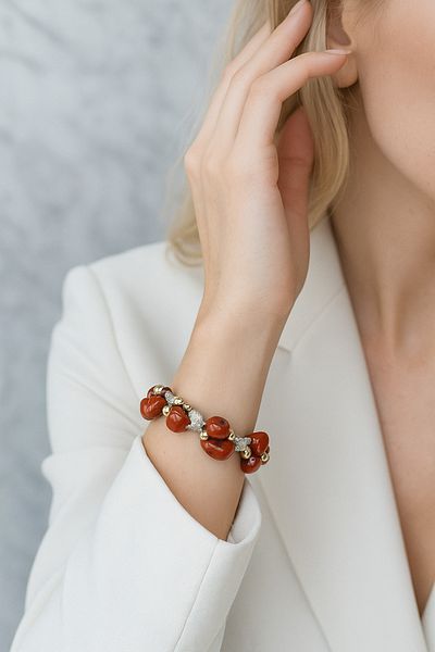 Safnaturel Igsl Certified Jasper Natural Stone Triple Macrame Bracelet
