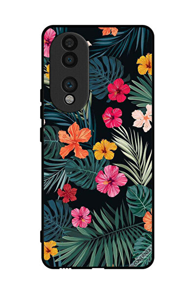 Covernex غطاء حماية لهاتف Honor 70 بنقشة زهور متعددة الألوان وريش أخضر داكن