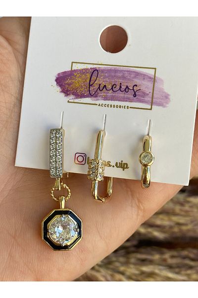 Lucios Vip Diamond Monture Triple Earring Set