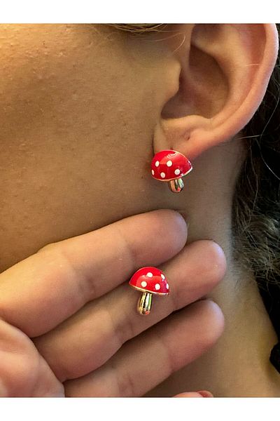 Gönülden Tasarım Red Mushroom Women's Earrings