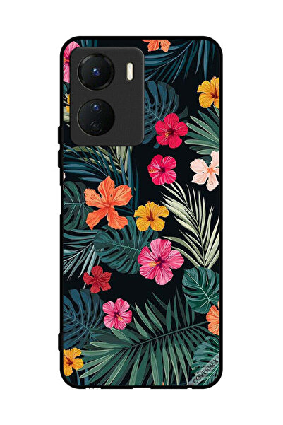 Covernex غطاء حماية لهاتف فيفو Y16 - زهور متعددة الألوان وريش أخضر داكن