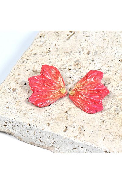 NARRU Handmade NARRU earrings, half flower, pearl red and gold, Mary 15