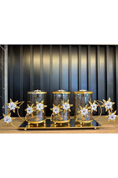 ZEKİ HEDİYELİK مجموعة توابل ذهبية مكونة من 3 قطع – برطمان زجاجي مع غطاء