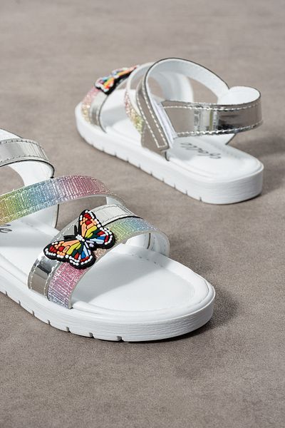 BOUIS Children's Silver Daily Single Velcro Butterfly Detailed Lightweight Sandals Comfortable Sole Pool Daily Slippers