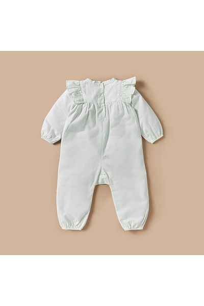 giggles Textured Romper With Long Sleeves And Ruffle Detail