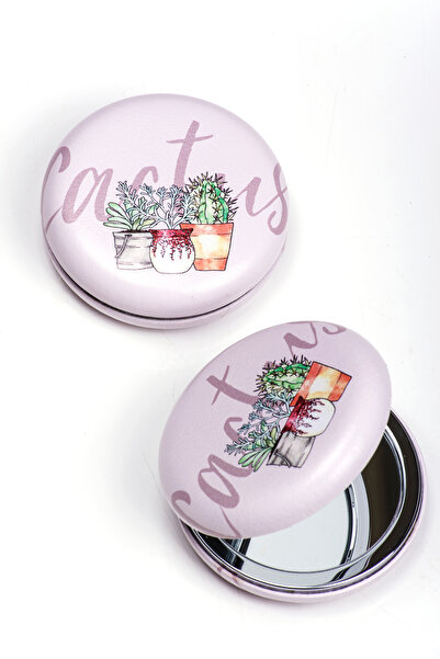 MUKKO HOME Kaktüs Desenli Lüks Deri Kaplama Cep Aynası Çift Taraflı, Büyüteçl...