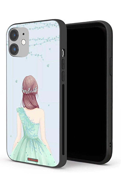 Tolwak جراب حماية لجهاز Apple iPhone 12 mini - فتاة لطيفة ترتدي فستانًا مزهرًا