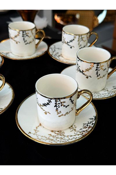 LOKMAN ZÜCCACİYE 1St Class Porcelain Gilt Coffee Cup Set for 6 Persons