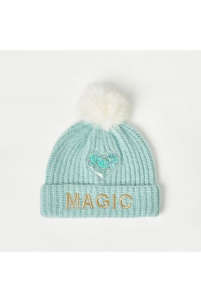 Juniors Heart Embellished Beanie Cap With Gloves And Scarf