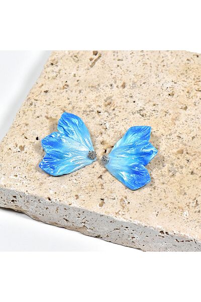 NARRU Handmade NARRU earrings, half a flower, in shades of blue, navy blue and silver, Mary 04