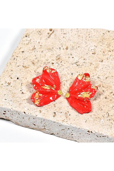 NARRU Handmade NARRU earrings, half flower, red and gold, Mary 13