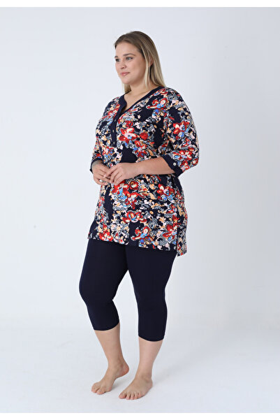 ROMEO LİFE Γυναικείο Σετ Κάπρι Μεγάλου Μεγέθους Βαμβακερό Modal Ύφασμα Lycra Bottom-Top 6120