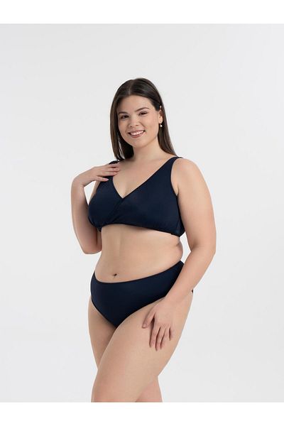 AQUAVİVA Women's Navy Blue Plus Size Quinn Double Breasted Detailed Gathering Bikini Set