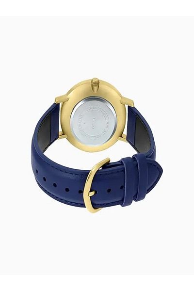 Casio Men’s Minimalist Gold-Tone Watch with Blue Dial & Leather Band – 3-Hand Analog