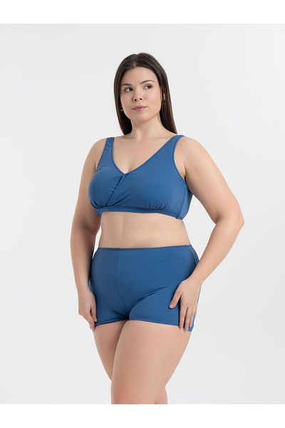 AQUAVİVA Women's Indigo Plus Size Quinn Double Breasted Detailed Gathered Shorts Bikini Set