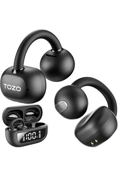 Smart Vibe Casti Open Ear Clip TOZO® OpenRhyme ANC Hybrid, Microfon HD, Bluetooth 5.4, Autonomie 40 h, Black