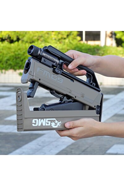 SprintMag Realistic SMG FMG9 Folding Toy Rifle 10 Soft Bullets 10 Cartridges Ejector Cartridges 69 CM Brown