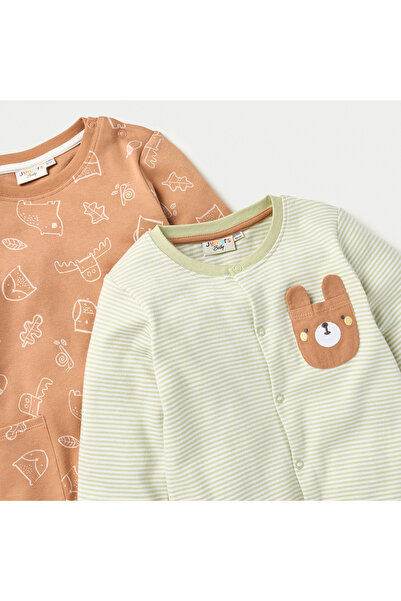 Juniors Printed Long Sleeves Romper With Button Closure - Set Of 2