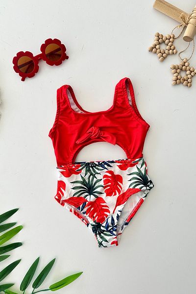 Minigimin Cicileri My Little Girl's Bikini Swimsuit Set with Tie Detail (3-10 Years) - Red
