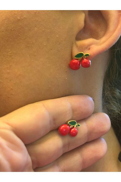 Gönülden Tasarım Red Leaf Cherry Women's Earrings
