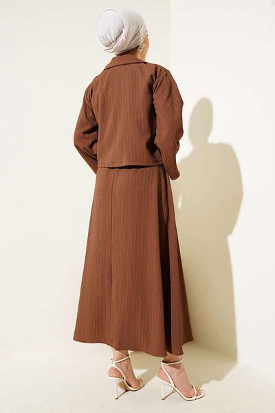 YILMAZBARMAZ Women's Double Breasted Lapel Tree Bark Skirt Suit