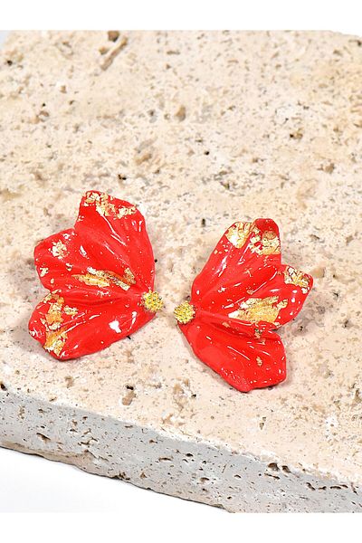 NARRU Handmade NARRU earrings, half flower, red and gold, Mary 13