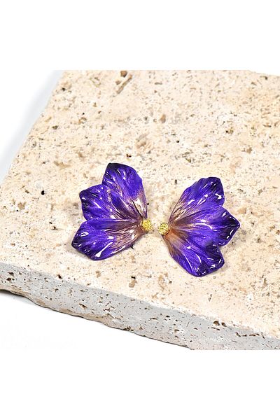 NARRU Handmade NARRU earrings, half flower, in shades of purple and gold, Mary 19