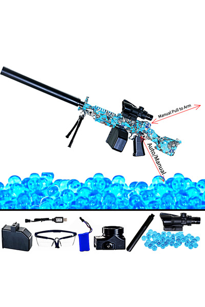 SprintMag Pusca Automata de Jucarie 5000 Bile Gel Amortizor Trepied Acumulator 7.4V 81CM Albastru/Negru