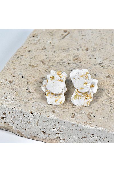 NARRU NARRU handmade earrings, floral, white and gold, Linda 04