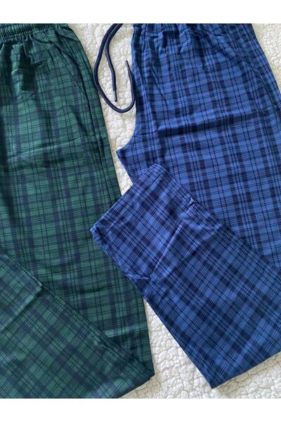 DÜVEN 100% Cotton Check Plaid Patterned Pockets 2-Piece Men's Pajamas & Sweatpants Plus Size Options