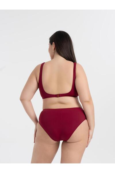 AQUAVİVA Women's Burgundy Plus Size Quinn Double Breasted Detailed Gathering Bikini Set