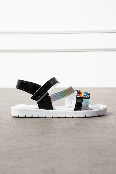 BOUIS Copii Negru Zilnic Single Velcro Sandale ușoare cu detaliu fluture Talpă confortabilă Papuci de zi cu zi pentru piscină