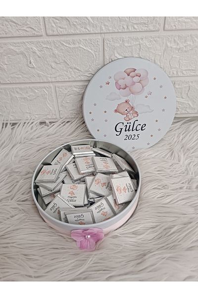 Doğrukan Hediyelik 50 Pack Newborn Birthday Mevlüt Chocolates with Digital Printing in a Metal Box