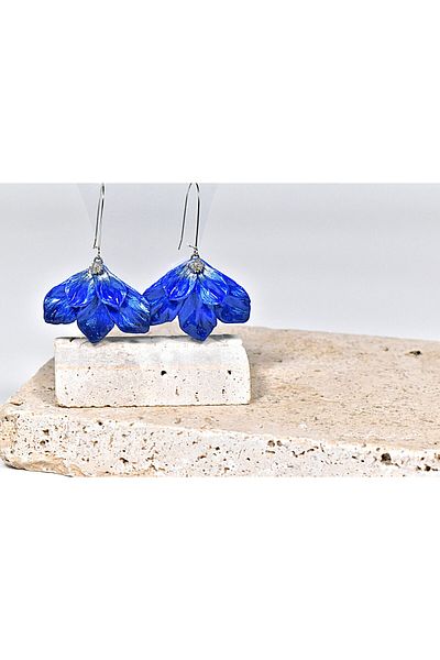 NARRU NARRU handmade earrings, chandelier, floral, in shades of blue and silver, Leila 04