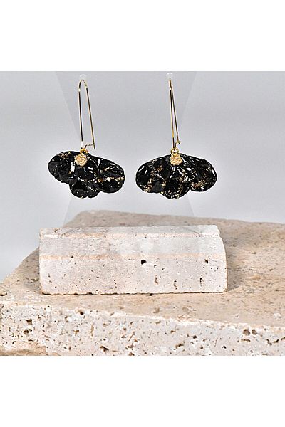 NARRU NARRU handmade earrings, flower-shaped, black and gold, Milena 19