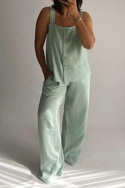 MJAMASS Hanging Muslin Mint Pajama Set