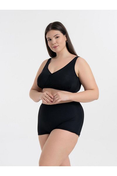 AQUAVİVA Women's Black Plus Size Quinn Double Breasted Detailed Gathered Shorts Bikini Set