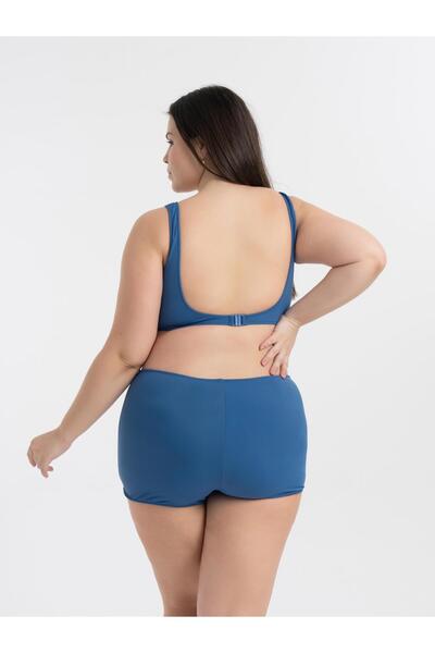 AQUAVİVA Women's Indigo Plus Size Quinn Double Breasted Detailed Gathered Shorts Bikini Set