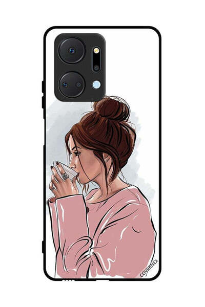 Covernex غطاء حماية لهاتف Honor X7a برسم فتاة تشرب الشاي